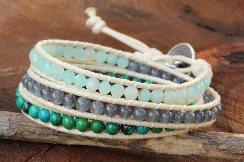 Multi-layer bracelet for women-Beautiful Day Thai Hand Knotted Amazonite and Quartz Wrap Bracelet