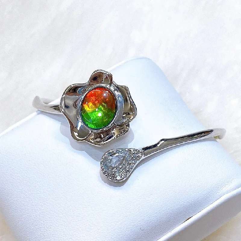 Rose gold bracelet for women-Ammolite Bracelet Sterling Silver BLOOM Bracelet with Topaz