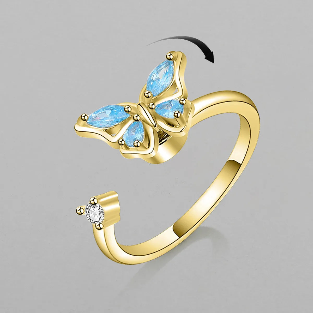 Twisted band ring for women-Korean Copper Micro-inlaid Zircon Color Butterfly Rotating Open Ring