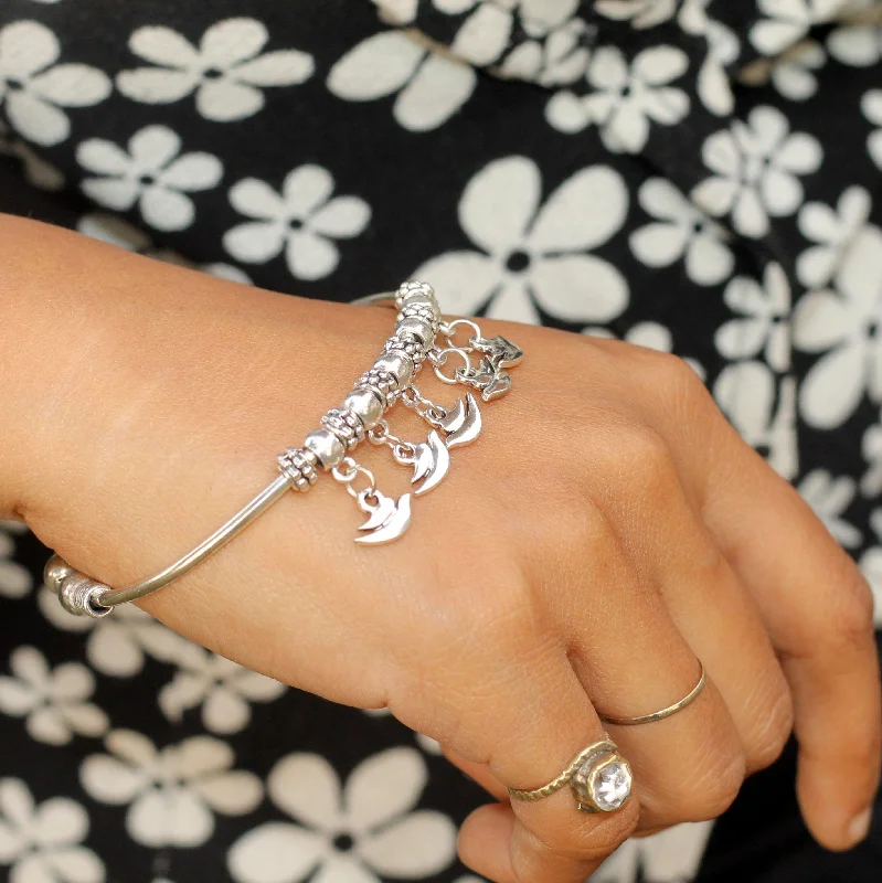 Chunky bracelet for women-German Silver Charms Bracelet Kada