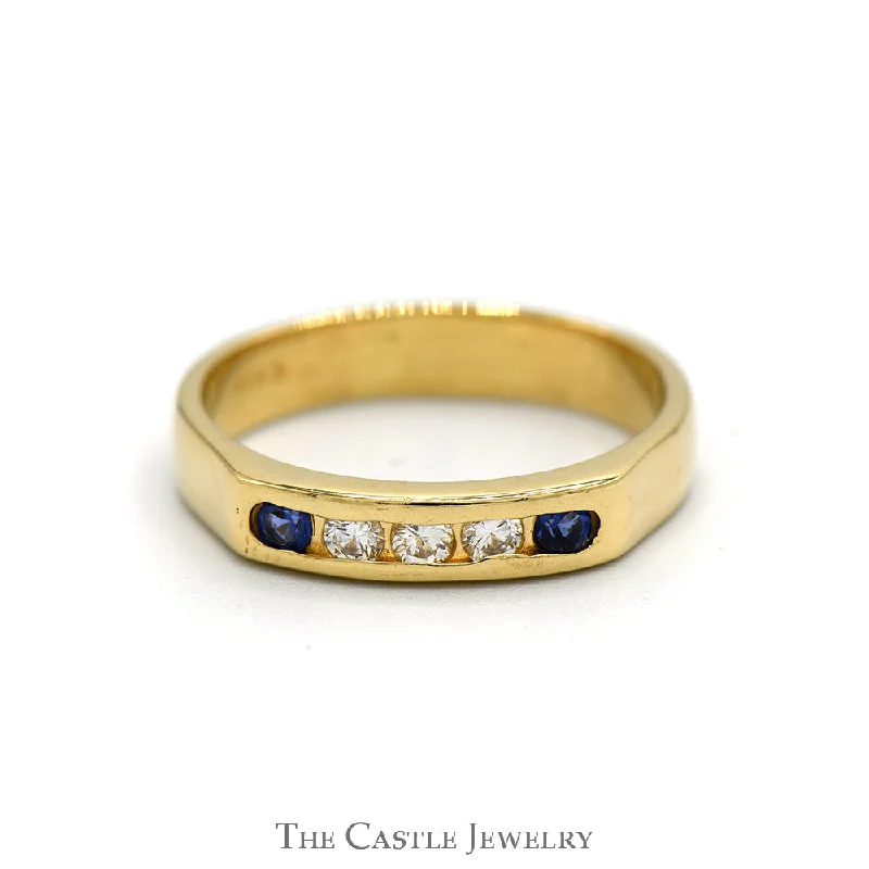 Fashion ring for women-Channel Set Sapphire & Diamond Wedding Band in 14k Yellow Gold