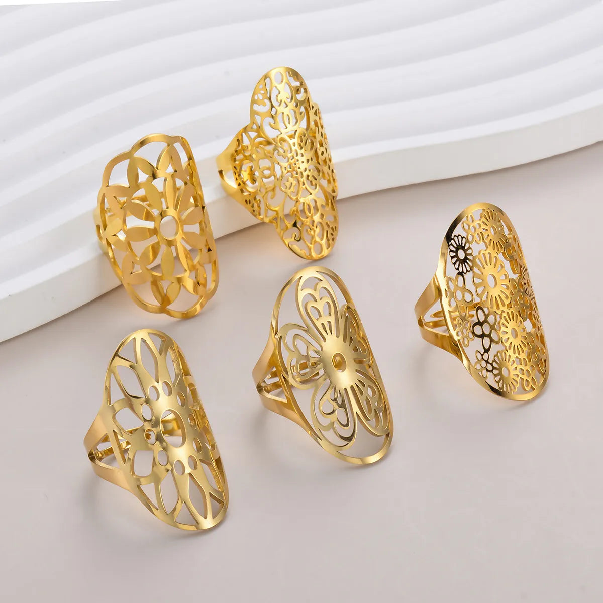 Heart-shaped ring for women-Retro Exaggerated Geometric Stainless Steel Plating Open Rings