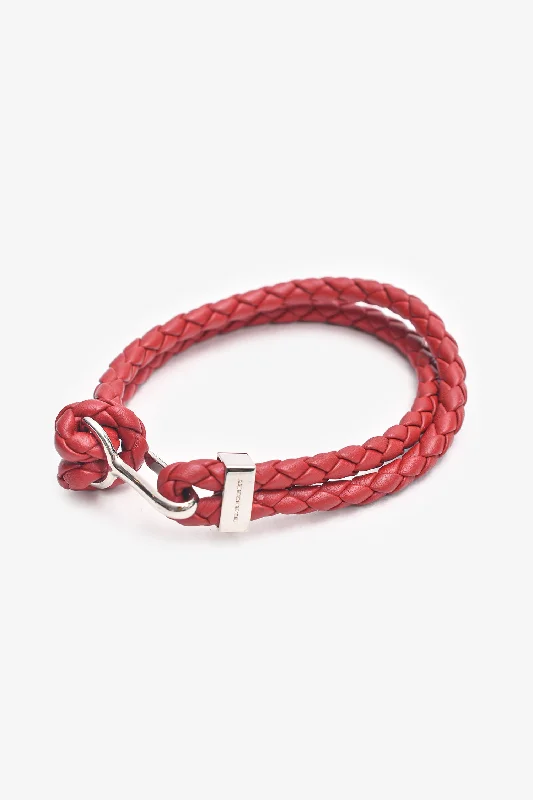 Multi-layer bracelet for women-Burberry Red Leather Braided Hook Bracelet