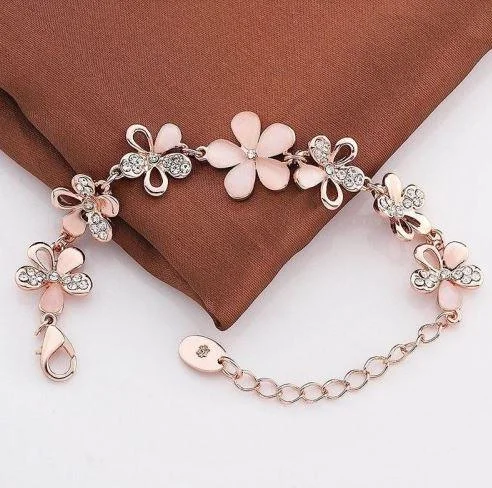 Solid gold bracelet for women-Rose Golden Plated American Diamond Floral Bracelet