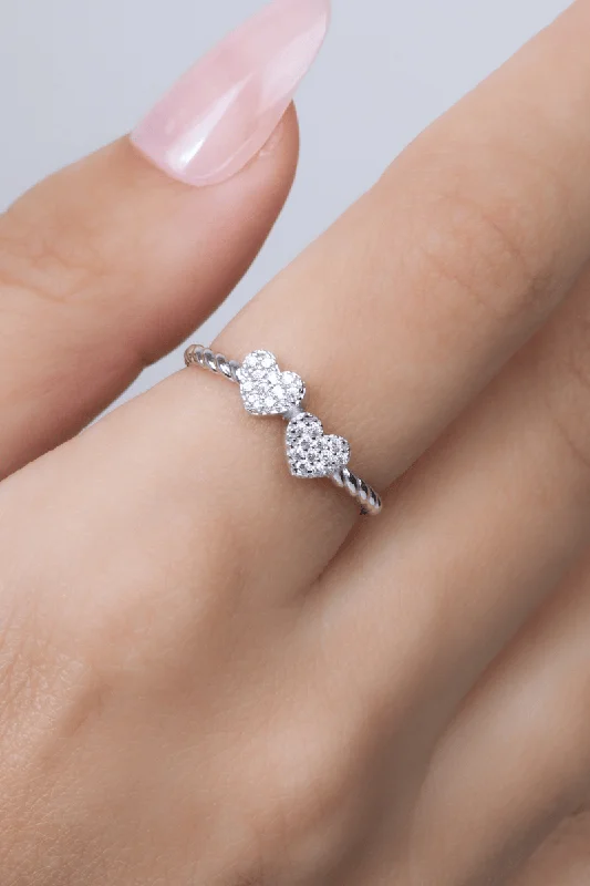 Custom wedding ring for women-Zircon Double Heart Ring