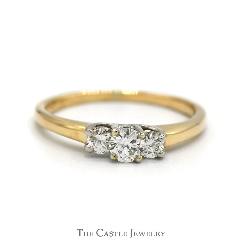 Personalized ring for women-Three Stone Round Diamond Engagement Ring in 14k Yellow Gold