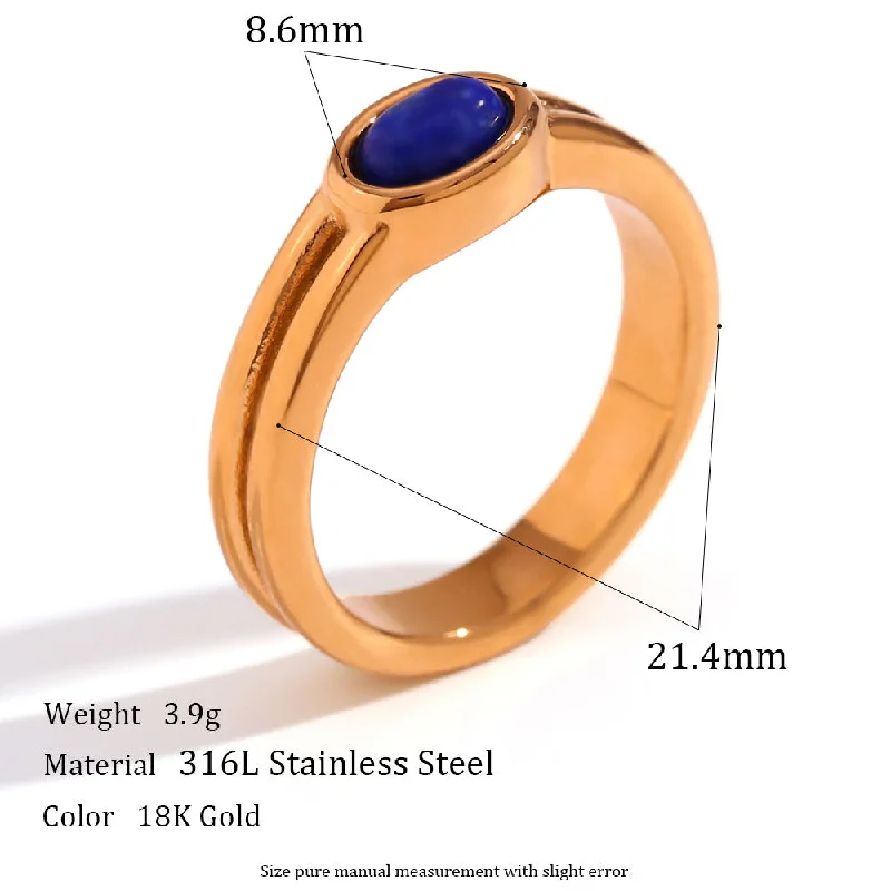 Fine Circle Horizontal Stripe Natural Stone Ring-Lapis Lazuli