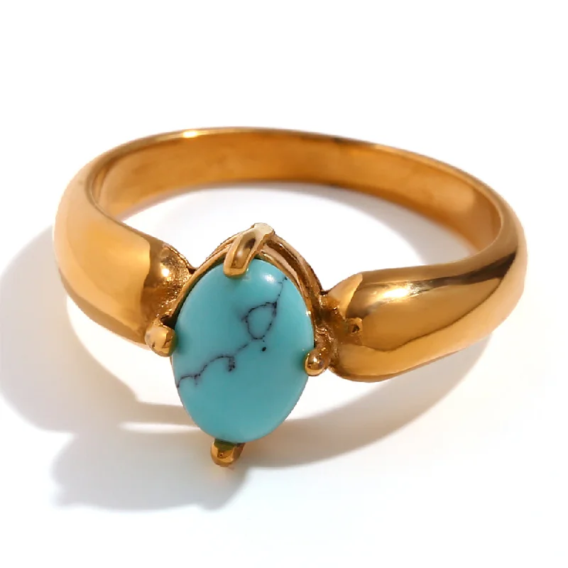 Petal-Shaped Gem Ring-Golden Turquoise